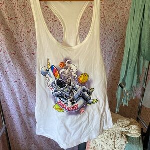 White Graphic Tank Top with Astronaut Design